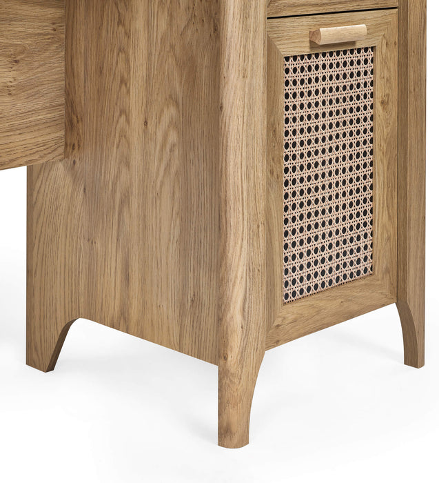 Nora Desk – Oak & Rattan - Effect with Drawer & Cupboard - Luminex FurnitureDeskSYD011