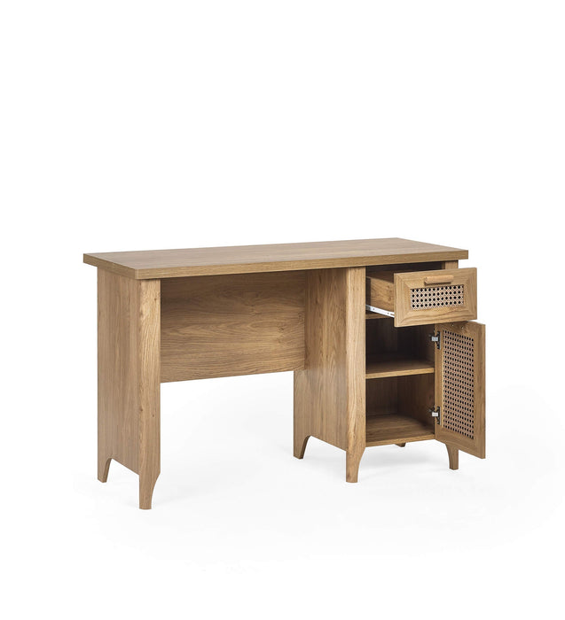 Nora Desk – Oak & Rattan - Effect with Drawer & Cupboard - Luminex FurnitureDeskSYD011