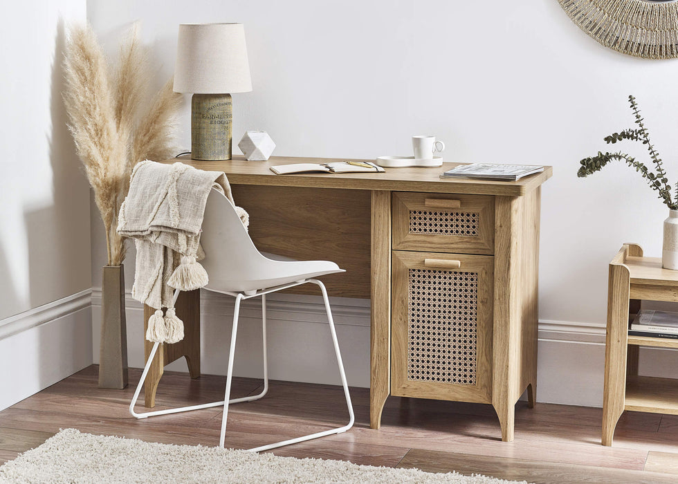 Nora Desk – Oak & Rattan - Effect with Drawer & Cupboard - Luminex FurnitureDeskSYD011
