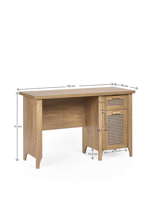 Nora Desk – Oak & Rattan - Effect with Drawer & Cupboard - Luminex FurnitureDeskSYD011