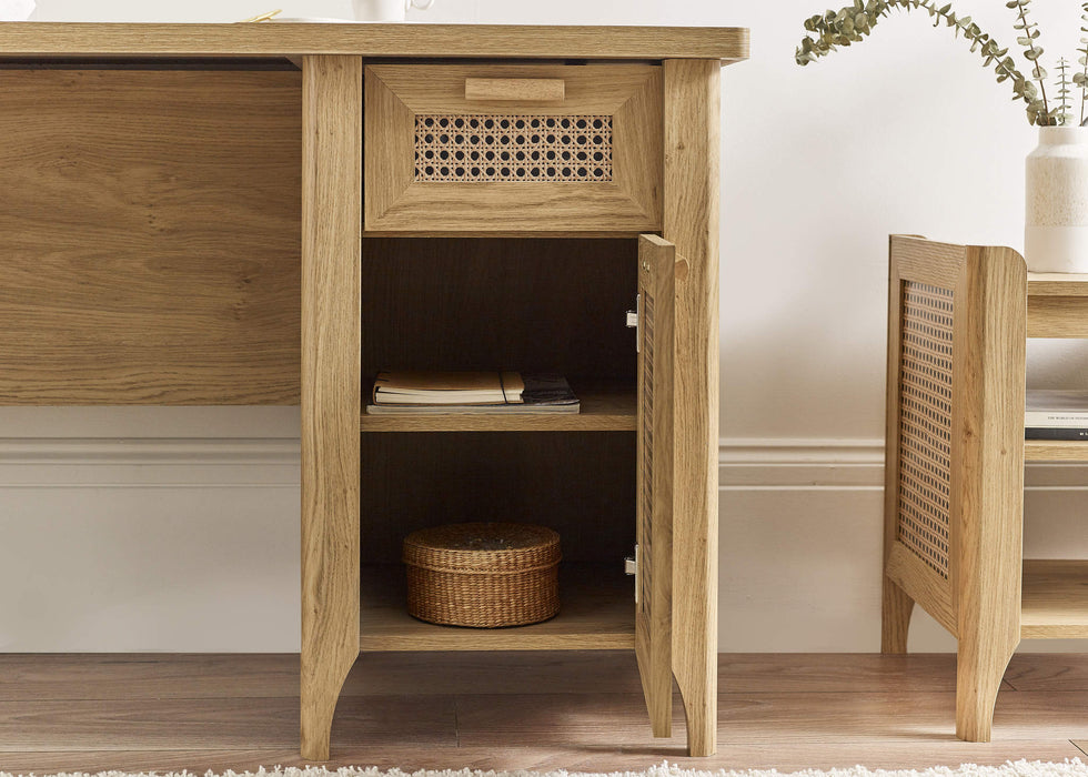 Nora Desk – Oak & Rattan - Effect with Drawer & Cupboard - Luminex FurnitureDeskSYD011