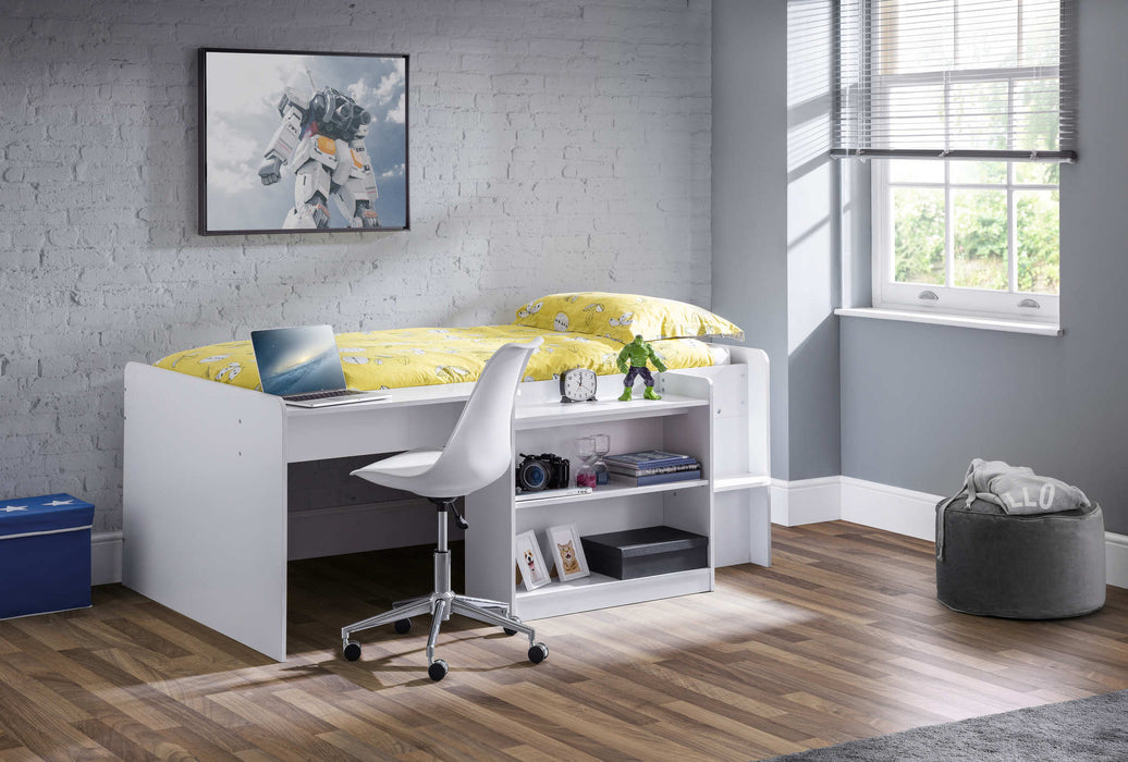 Norwood Mid Sleeper Bed with Desk & Storage – White - Luminex FurnitureMid SleepersNEP001