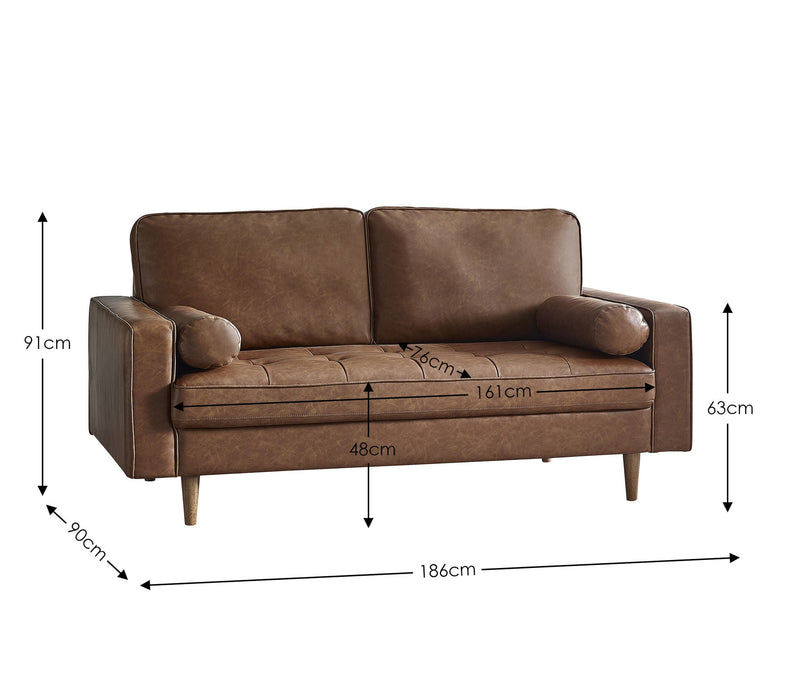 Nova 3 Seater Faux Leather Sofa With Bolsters - Brown or Black - Luminex FurnitureSofasHEN302