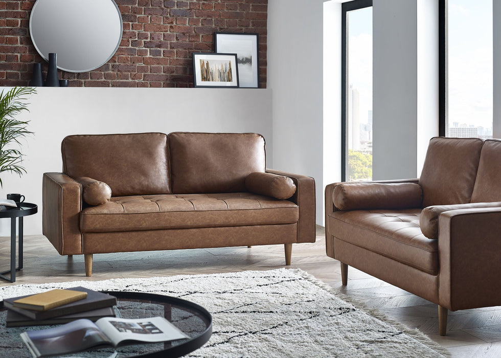 Nova 3 Seater Faux Leather Sofa With Bolsters - Brown or Black - Luminex FurnitureSofasHEN302