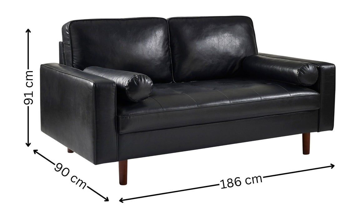 Nova 3 Seater Faux Leather Sofa With Bolsters - Brown or Black - Luminex FurnitureSofasHEN502