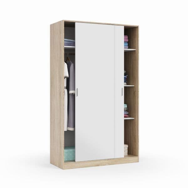 Noventi Arctic White &amp; Oak Effect Sliding Door Wardrobe - Luminex FurnitureWardrobe3208