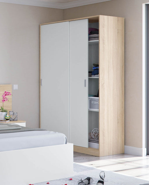 Noventi Arctic White &amp; Oak Effect Sliding Door Wardrobe - Luminex FurnitureWardrobe3208