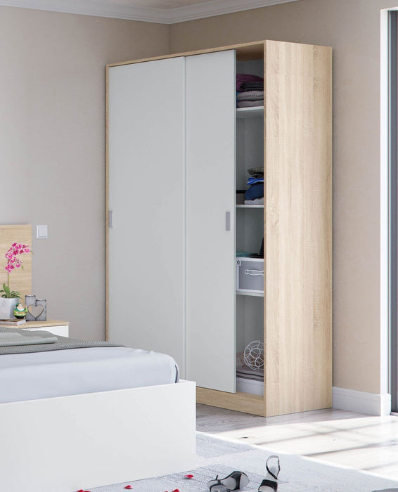 Noventi Arctic White &amp; Oak Effect Sliding Door Wardrobe - Luminex FurnitureWardrobe3208
