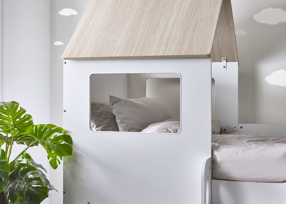 Oakham Mid Sleeper House Bed – Pale Wood & White - Luminex FurnitureMid SleepersORP002
