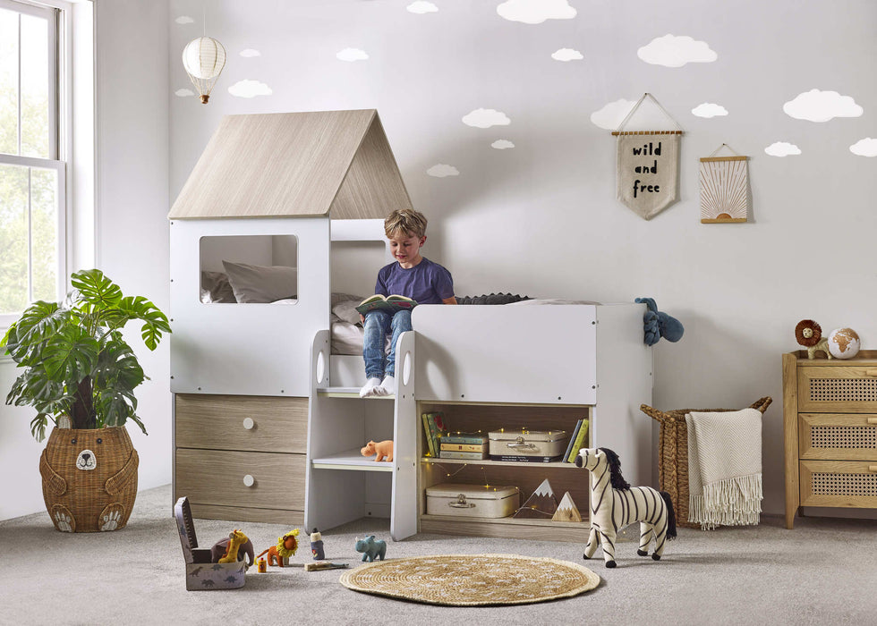 Oakham Mid Sleeper House Bed – Pale Wood & White - Luminex FurnitureMid SleepersORP002
