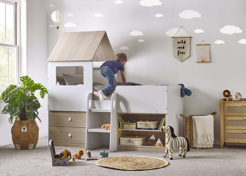 Oakham Mid Sleeper House Bed – Pale Wood & White - Luminex FurnitureMid SleepersORP002