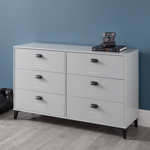 Otto 6 Drawer Wide Chest in Metal Effect Grey - Luminex FurnitureChest of drawersLAK003