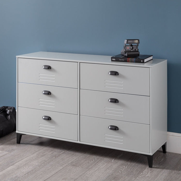 Otto 6 Drawer Wide Chest in Metal Effect Grey - Luminex FurnitureChest of drawersLAK003
