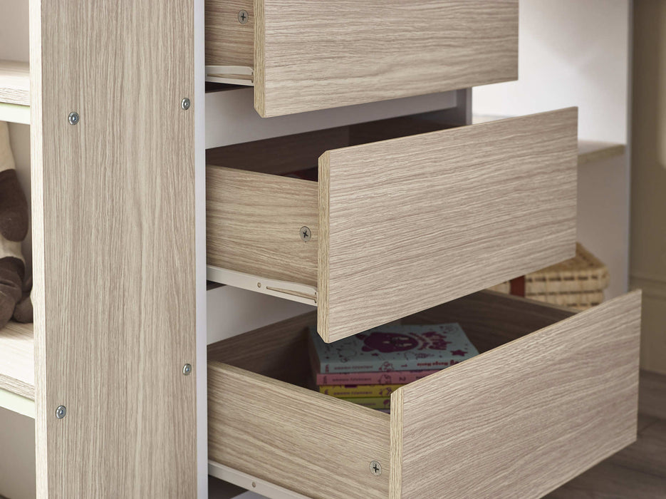 Oxley High Sleeper Bed with Desk & Storage – Pale Wood & White - Luminex FurnitureHigh SleepersOCE001