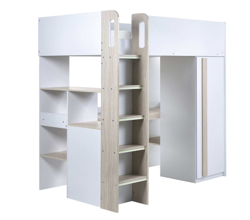 Oxley High Sleeper Bed with Desk & Storage – Pale Wood & White - Luminex FurnitureHigh SleepersOCE001