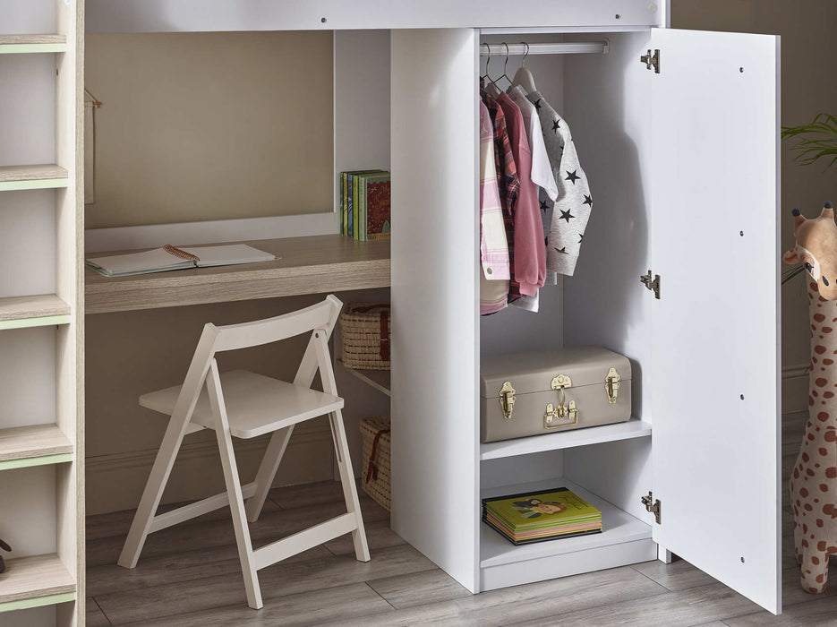 Oxley High Sleeper Bed with Desk & Storage – Pale Wood & White - Luminex FurnitureHigh SleepersOCE001
