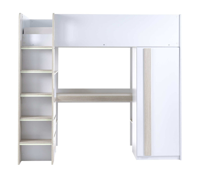 Oxley High Sleeper Bed with Desk & Storage – Pale Wood & White - Luminex FurnitureHigh SleepersOCE001