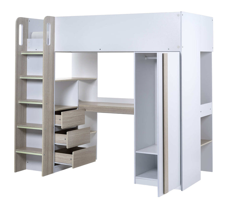 Oxley High Sleeper Bed with Desk & Storage – Pale Wood & White - Luminex FurnitureHigh SleepersOCE001