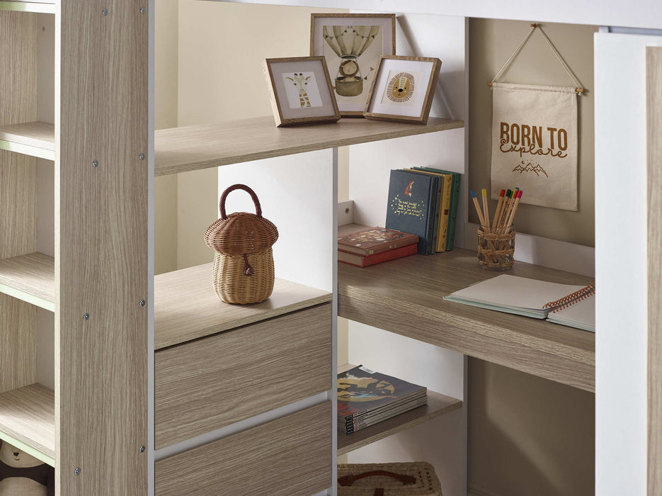 Oxley High Sleeper Bed with Desk & Storage – Pale Wood & White - Luminex FurnitureHigh SleepersOCE001