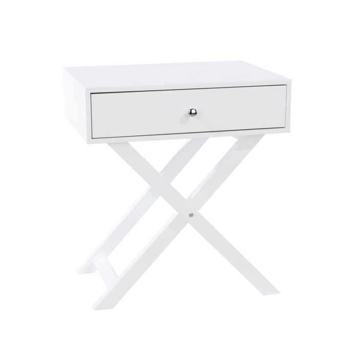 Painted White Bedside Table X Leg 1 Drawer Petite Cabinet - LuminexFurnitureBedside TableBS810