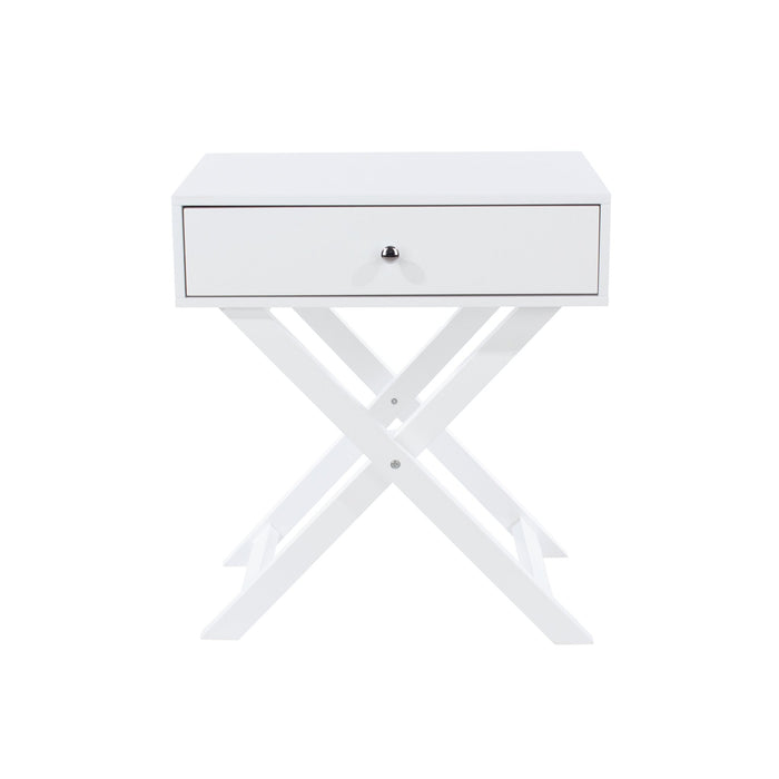 Painted White Bedside Table X Leg 1 Drawer Petite Cabinet - LuminexFurnitureBedside TableBS810