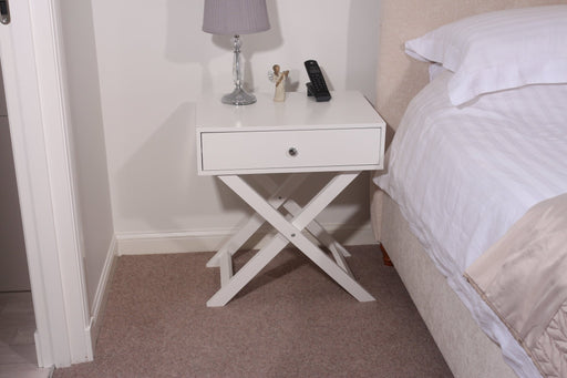 Painted White Bedside Table X Leg 1 Drawer Petite Cabinet - LuminexFurnitureBedside TableBS810