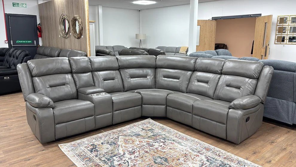 Palazzo Grey Faux Leather Large Corner Recliner Sofa – 5 Seater - Luminex FurnitureSofaspoppy_recliner_sofa_grey_large_corner