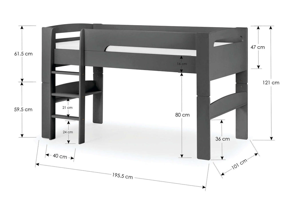 Pemberton Mid Sleeper Bed – Anthracite - Luminex FurnitureMid SleepersPLU105