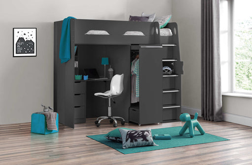 Pendle High Sleeper Bed with Wardrobe & Desk – Anthracite - Luminex FurnitureHigh SleepersPEG005