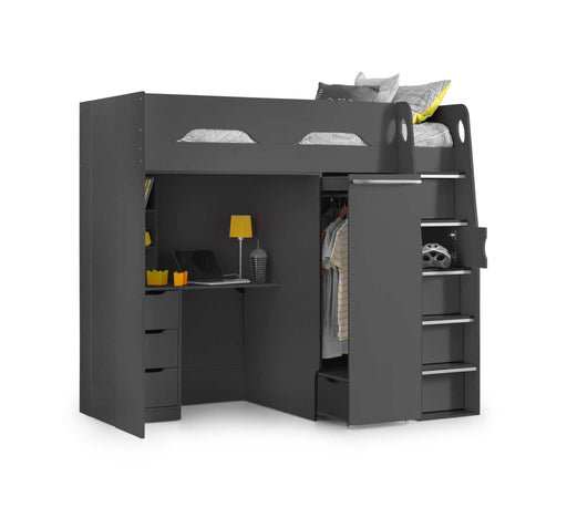 Pendle High Sleeper Bed with Wardrobe & Desk – Anthracite - Luminex FurnitureHigh SleepersPEG005