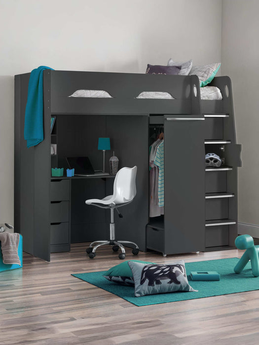 Pendle High Sleeper Bed with Wardrobe & Desk – Anthracite - Luminex FurnitureHigh SleepersPEG005