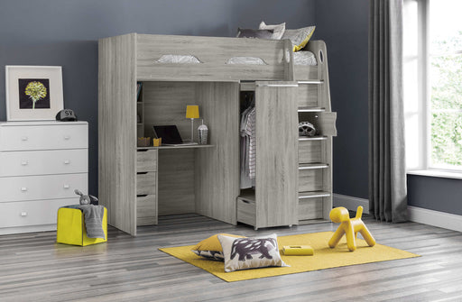 Pendle High Sleeper Bed with Wardrobe & Desk – Grey Oak - Luminex FurnitureHigh SleepersPEG006