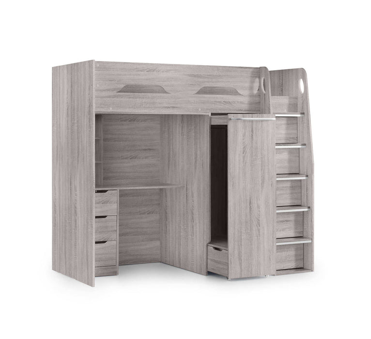 Pendle High Sleeper Bed with Wardrobe & Desk – Grey Oak - Luminex FurnitureHigh SleepersPEG006