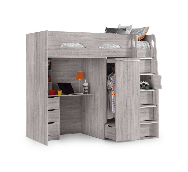 Pendle High Sleeper Bed with Wardrobe & Desk – Grey Oak - Luminex FurnitureHigh SleepersPEG006