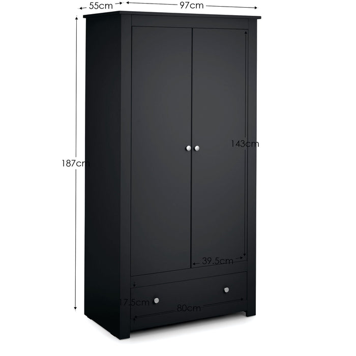 Rocco 2 Door 1 Drawer Wardrobe in Anthracite - Luminex FurnitureWardrobeRAD104