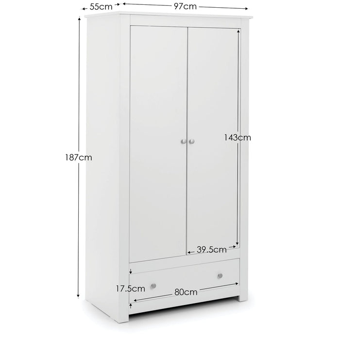 Rocco 2 Door 1 Drawer Wardrobe in Surf White - Luminex FurnitureWardrobeRAD004
