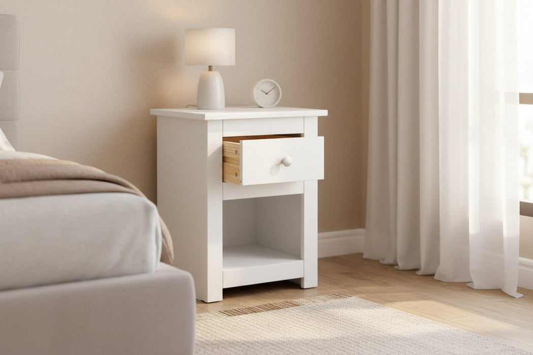 Rocco Surf White 1 Drawer Bedside Table - Luminex FurnitureBedside TableRAD001