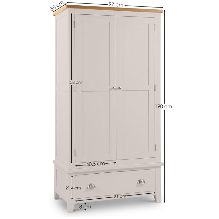 Rosalind 2 Door 1 Drawer Wardrobe in Elephant Grey - Luminex FurnitureWardrobeRIC304