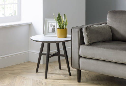 Rylin Marble Effect Lamp Table - White Marble Effect & Black Legs - Luminex FurnitureLamp TableFIR102