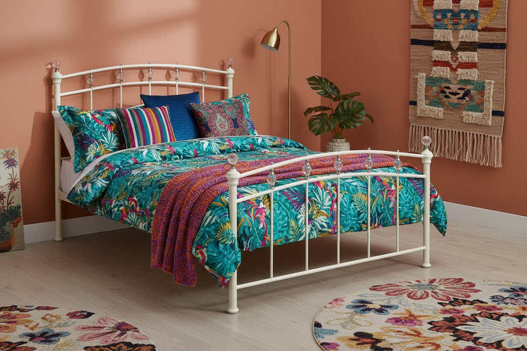 Sage Stone White Metal Bed Frame - Luminex FurnitureMetal BedsSOP101