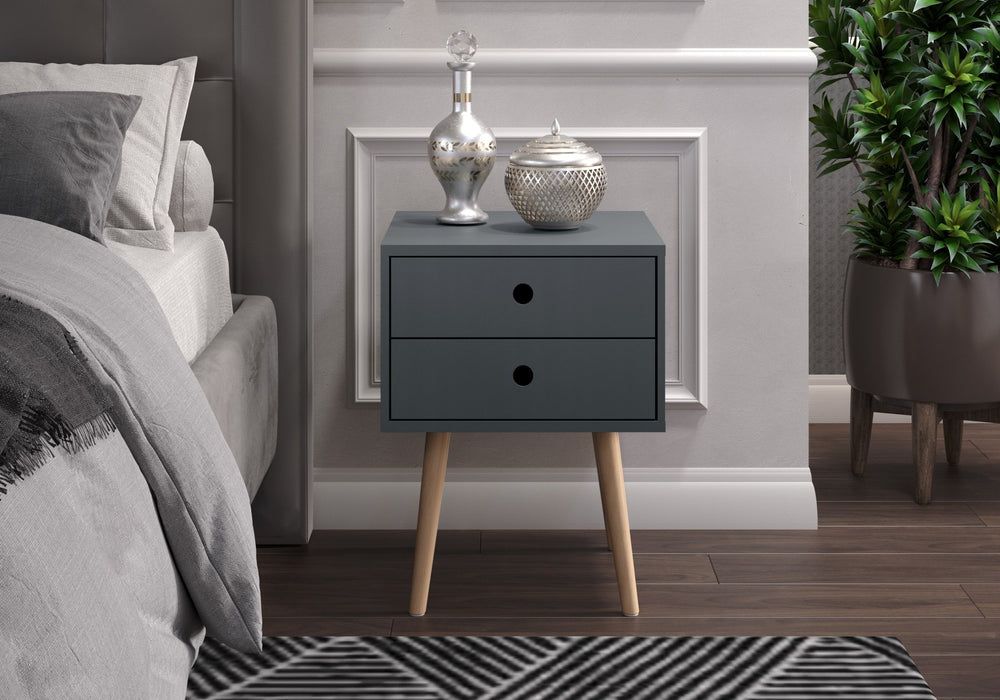 Scandia Blue Bedside Table, 2 Drawer & Wood Legs Cabinet - LuminexFurnitureBedside TableBSB110