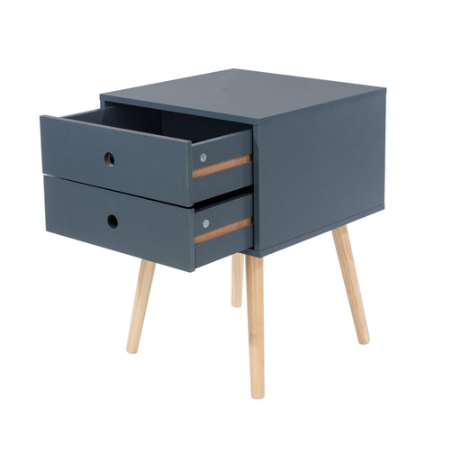 Scandia Blue Bedside Table, 2 Drawer & Wood Legs Cabinet - LuminexFurnitureBedside TableBSB110