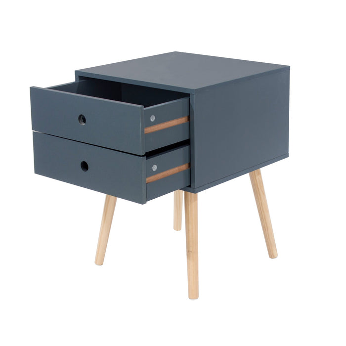 Scandia Blue Bedside Table, 2 Drawer & Wood Legs Cabinet - LuminexFurnitureBedside TableBSB110