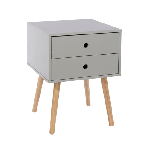 Scandia Grey Bedside Table, 2 Drawer & Wood Legs - LuminexFurnitureBedside TableBSG110