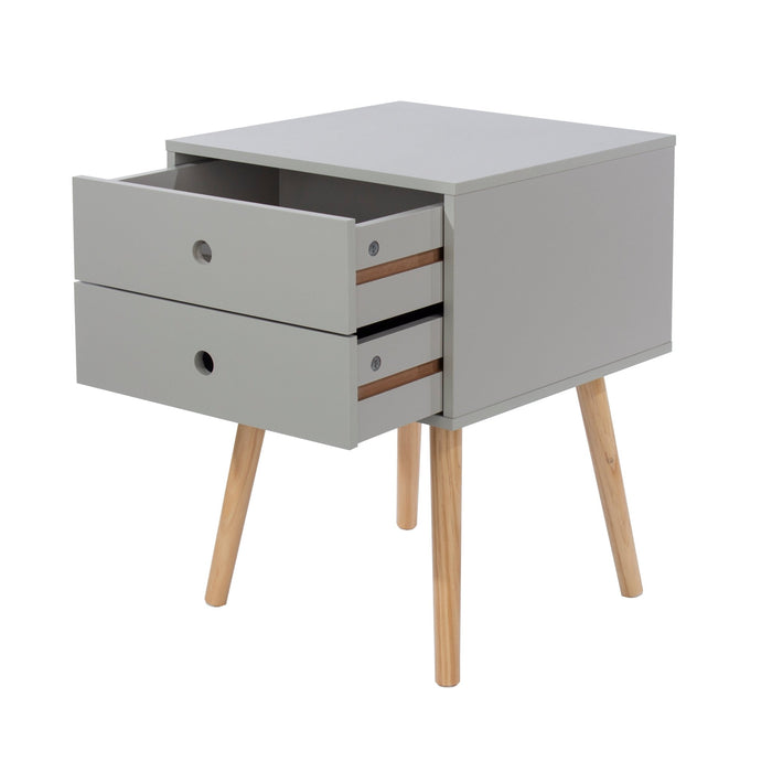 Scandia Grey Bedside Table, 2 Drawer & Wood Legs - LuminexFurnitureBedside TableBSG110