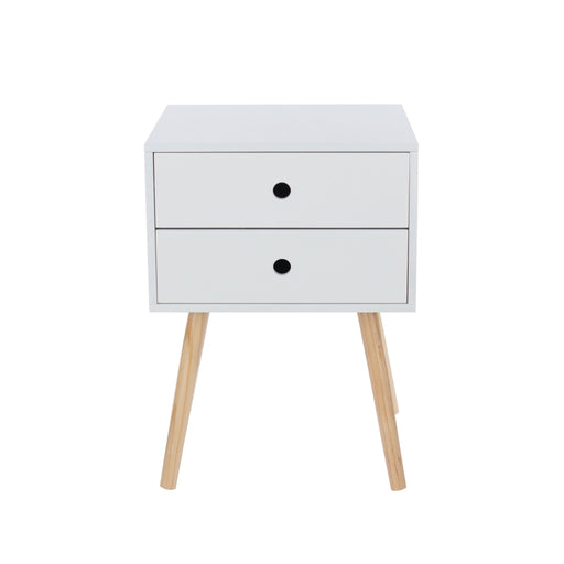 Scandia White Bedside Table, 2 Drawer & Wood Legs - LuminexFurnitureBedside TableBS110