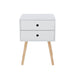 Scandia White Bedside Table, 2 Drawer & Wood Legs - LuminexFurnitureBedside TableBS110