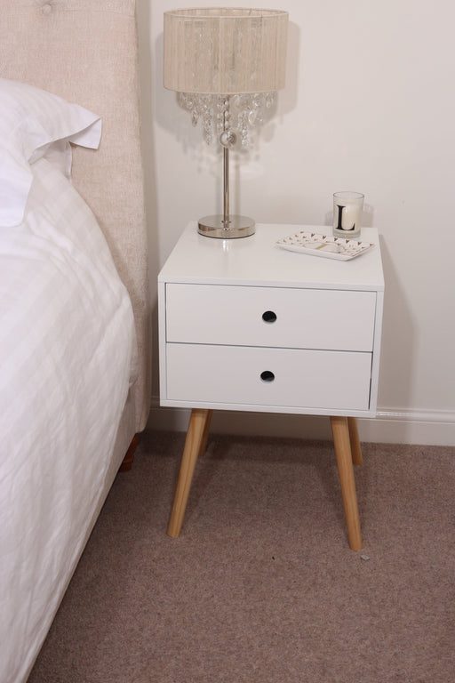 Scandia White Bedside Table, 2 Drawer & Wood Legs - LuminexFurnitureBedside TableBS110