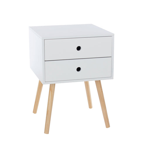 Scandia White Bedside Table, 2 Drawer & Wood Legs - LuminexFurnitureBedside TableBS110
