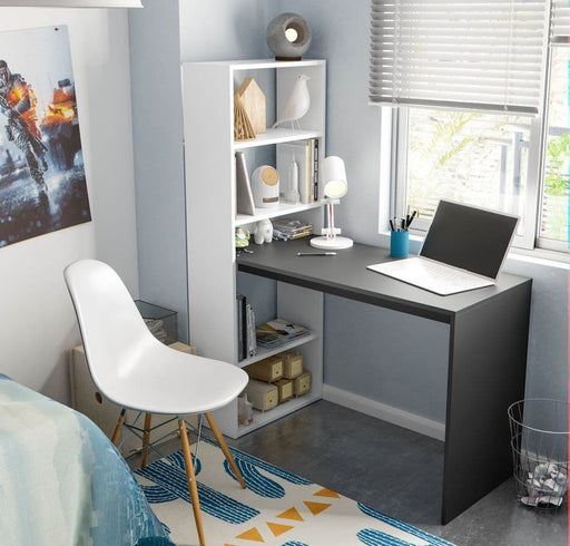 Selvano White & Grey Computer Desk with Bookcase - Luminex FurnitureDesk3220